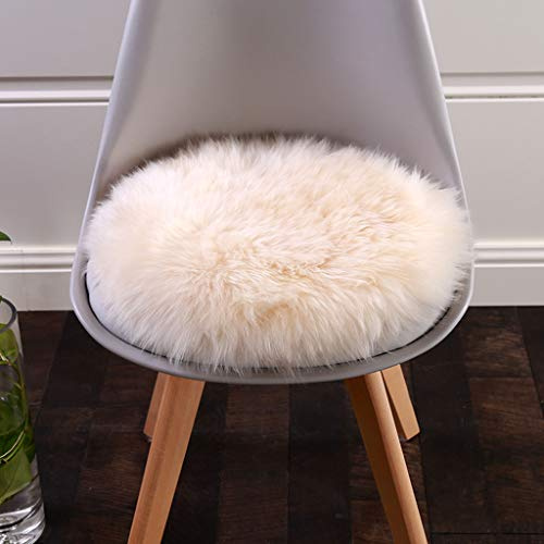 HC&WT Rundes Schaffell Sitzkissen, Luxuriöses Fell Stuhlkissen Superweicher Autositzüberzug rutschfeste Naturwollteppiche Schreibtisch Stuhlhocker Kissen (Beige,Durchmesser 50 cm)