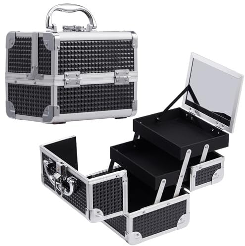 Joligrace Kosmetikkoffer Schminkkoffer Makeup Koffer Kosmetik Make up Organizer Koffer Mit Schlüssel und Spiegel Beauty Case Verschließbar Multikoffer,Schwarz