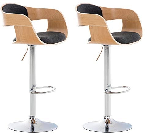 CLP 2er Set Barhocker Kingston Mit Stoffbezug Und Hochwertiger Polsterung I Höhenverstellbare Barstühle Mit Drehbaren Sitzen, Farbe:Natur/dunkelgrau