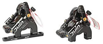 Juin Tech F1 Cable-Actuated Hydraulic Disc Brake Caliper Set - Flat Mount Brakes for Road, Gravel & CX Bikes - High Stopping Power Upgrade, Front & Rear, Black