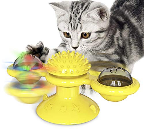 Buyter Spinnende Windmühle blinkt Katzenspielzeug Kratzmassage mit Saugnapf