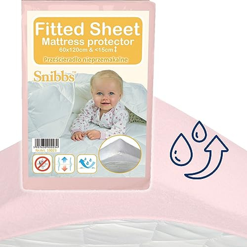 Snibbs wasserdichtes Spannbetttuch mit Eckgurten, wasserdichte Matratzenauflage fürs Babybett, Matratzenschoner 60x120 Baby wasserdicht, Nässeschutz 60 * 120 mit atmungsaktiver TPU-Membran rosa