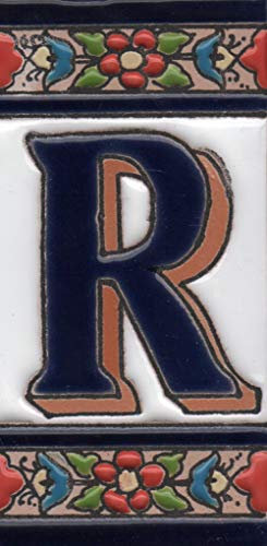 Hausnummern-Fliesen, Keramik, Zahlen und Buchstaben, Blumenmotiv, 11 x 5,5 cm, Rot / Blau / Grün