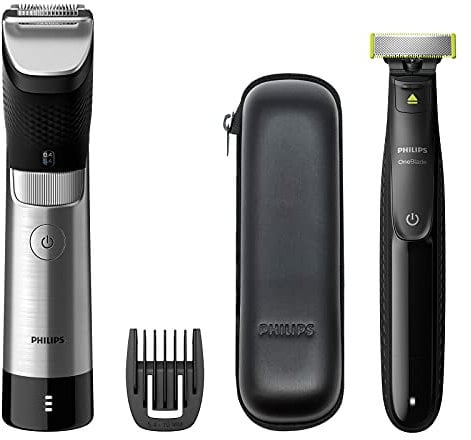 Philips Barttrimmer Serie 9000 Prestige inkl. OneBlade mit langem Clip (Modell BT9810/90)