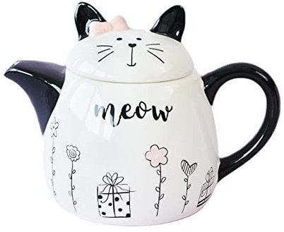 Gaolinci Tetera de cerámica para gatos lindos, 18 onzas Watter Pot, tetera de flores