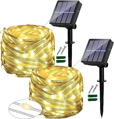 [2 Stück] Solar Lichterkette Außen, Ligarko 12M/120 LED，PVC wasserdichte, solar lichterkette für Garten, Balkon, Terrasse, Hochzeit, Party(Warmweiß)