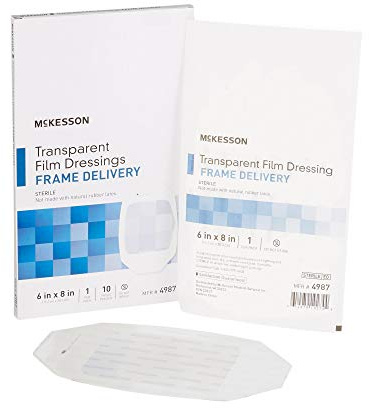 McKesson Transparent Film Dressing, Sterile, Frame Delivery, 6 in x 8 in, 10 Count, 8 Packs, 80 Total