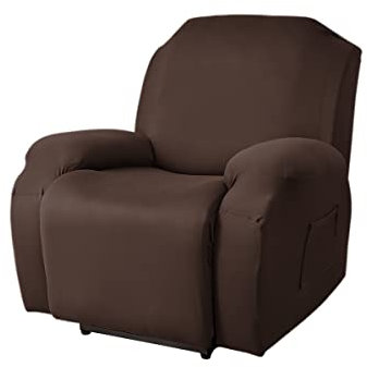 FANSU Housse de Fauteuil Relax Extensible 1 Places, Housse de Fauteuil Relax Inclinable Electrique avec Poche, 4 Pièce Lavable Protege de Meubles pour Canapé Inclinable (Café,1 Places)
