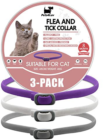 Pets4Luv Zeckenhalsband für Katzen, Einheitsgröße, hergestellt mit ätherischen Ölen, sicher und wirksam zur Floh- und Zeckenbekämpfung, wasserdichtes und abnehmbares Design, 24 Monate Schutz, 3 Stück
