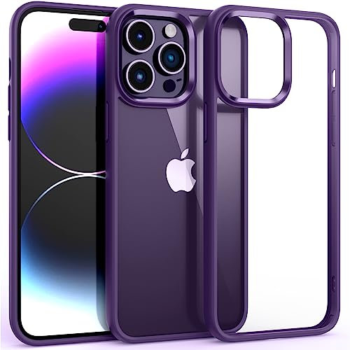 Supdeal Shockproof Clear Case for iPhone 14 Pro, [Not Yellowing] [10FT Military Drop Protection] Hard Clear Back Four Corner Airbags Drop Protection Phone Cover, 6.1 inch, Dark Purple