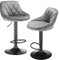 Drumm 4 X Tabourets de Bar rembourrée en métal,Chaise de Cuisine en Velours piétement, Tabourets de Salle,Tabouret de Bistrot réglable en Hauteur et Rotatif(Gris Clair-4)
