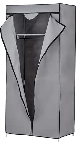 Baroni Home Armario de Tela Plegable con Estructura de Hierro, Organizador de Ropa Ahorra Espacio, Vestidor para Dormitorio, 1 Estante, 1 Barra para Colgar Ropa, Color Gris, 70x45x155 cm