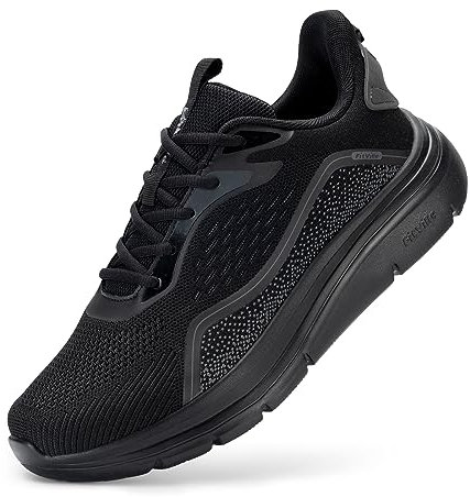 FitVille Extra Weite Laufschuhe Herren Walking Schuhe Atmungsaktive Sportschuhe Dämpfung Straßenlaufschuhe Bequeme Joggingschuhe Leicht rutschfest Turnschuhe,Schwarz,42.5,Weit