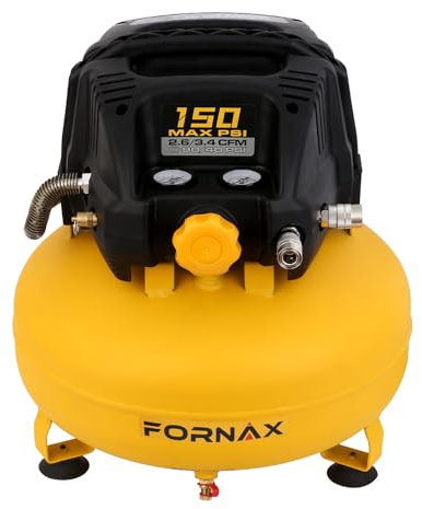 FORNAX Pancake Air Compressor with two couplers, 6 Gallon Portable Electric air compressor, 150 PSI, Oil -Free