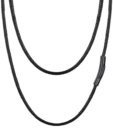 PROSTEEL Mens Leather Necklace Cord - 3mm Width Braided Waxed Waterproof Rope Chain for Pendant with Black Stainless Steel Clasp, 30 Inches Length (with Gift Box)