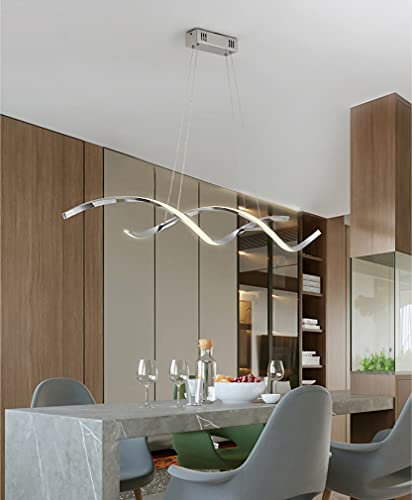 Hsyyz Hängelampe/mit Fernbedienung LED Pendelleuchte Moderner Esstisch Dimmbare Deckenleuchte Höhe Verstellbarer Kronleuchter Spiral Design Pendelleuchte, für Wohnzimmer Restaurant Küche (Chrom)
