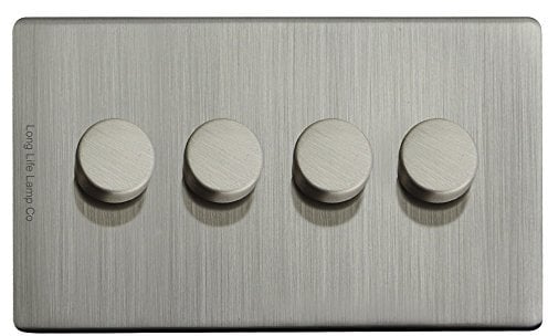 LED Dimmer Switch 4 Gang Brushed Chrome 500w x 4 Screwless Plate Gloss Finish N358-DME