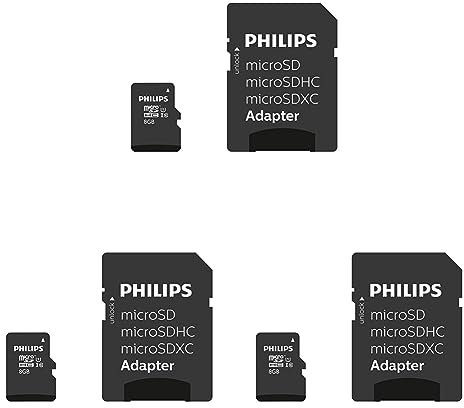 Carte Philips Micro SDHC 8 Go Classe 10 INCL. Adaptateur UHS-I U1 (Lot de 3)