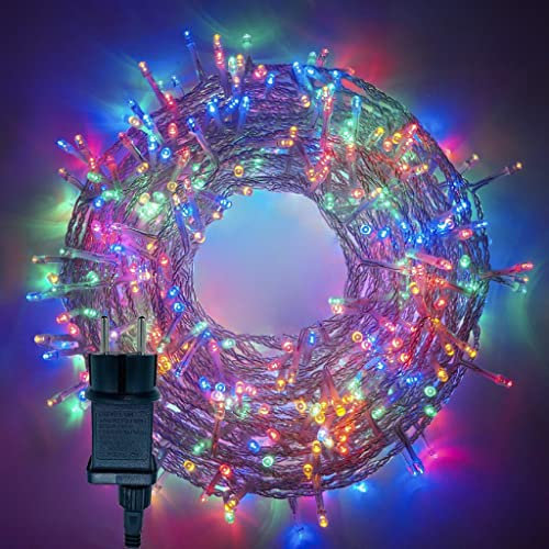 Partenopea serie stringa catena luminosa di luci 300 LED per albero di Natale da Esterno natalizie ed Interno controller con 8 giochi di luce e Memoria cavo trasparente (LUCE MULTICOLOR, 15 metri)