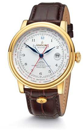 Kronsegler Fernando de Magallanes Worldtimer Flyer GMT Herren Armbanduhr Automatik Gold weiß