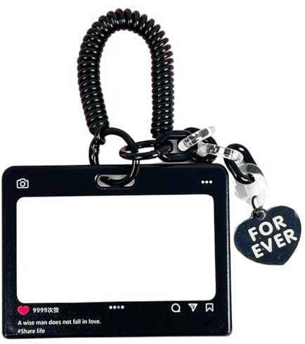 RUNRAYAY Dialog Box Clear Acrylic Kpop Photocard Holder Credit ID Card Protective Case Photo Display Holder Bag Pendant Keychain - Black