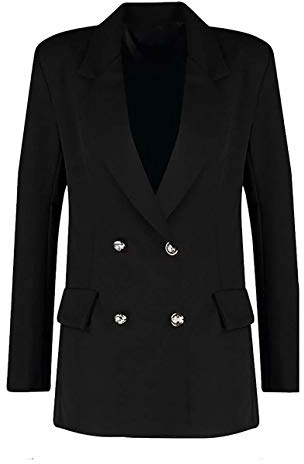 Fashion Mark Womens Gold Button Long Sleeve Double Breasted Duster Coat Ladies Open Front Pockets Casual Jacket Blazer Size UK 8-26