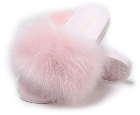 Ciabatte da donna in pelliccia sintetica, pantofole soffici per interni ed esterni, Suola Rosa Rosa, 40.5 EU