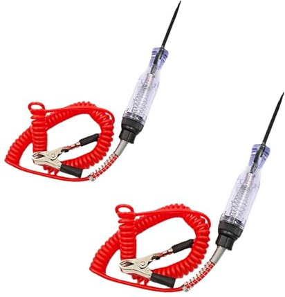 Accfore Test Light Automotive,2 Pcs 6V-12V-24V Circuit Tester,ABS Handle Material,Long Steel Probe Coating PU and Alligator Clip for Sedan, SUV, RV, Truck (Red)