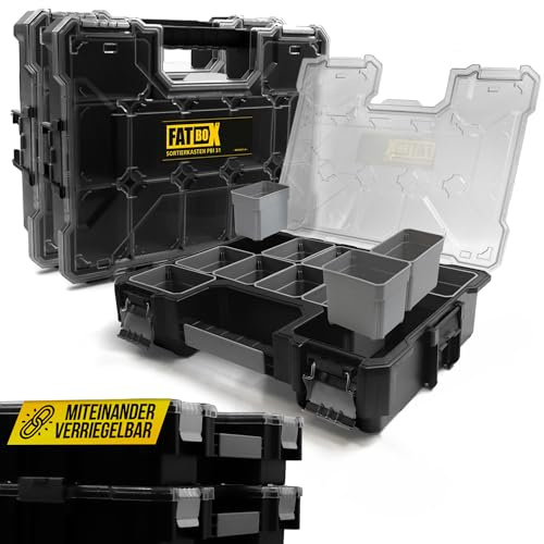 Fatbox XXL Organizer Sortierkasten Schwarz PBI 30 (44x36x10,5cm) | Sortimentskasten, Kleinteilemagazin, Aufbewahrungsbox Koffer, 2er Pack