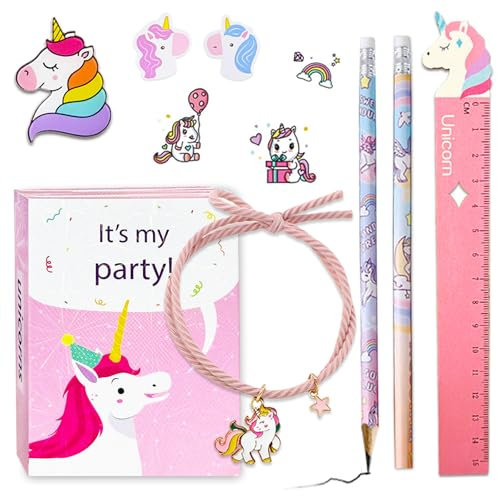 BOYATONG 7 Stück Schultüte Einhorn Geschenke für Mädchen, Wundertüte Kinder, Mit Post-it Note und anderen Schulsachen für Einhornmädchen, Einschulung Mädchen Geschenk, Schultüte Füllung Mädchen