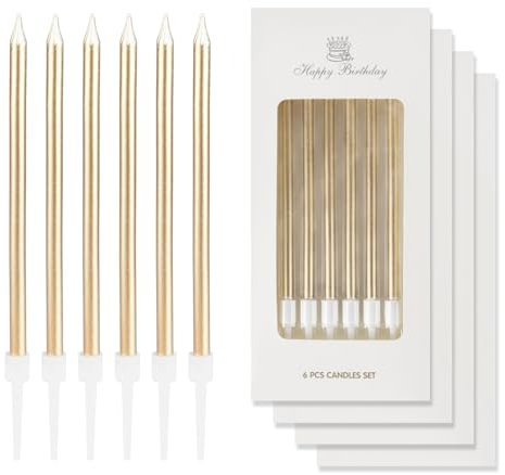 24 Pcs Champagne Gold Birthday Candles for Cake, Long Thin Party Candles, Happy Birthday Candles, Colorful Cake Decorations, Cake Cupcake Candles for Girls Boys Men Women Birthday Wedding Decorations