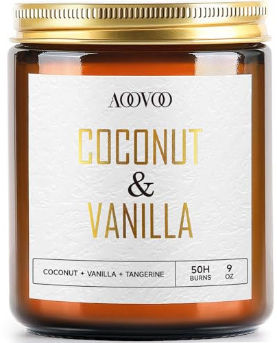 AOOVOO Duftkerze Coconut & Vanilla - Handgemachte Duftkerze im Glas, Kerze für Home Scented, 255g