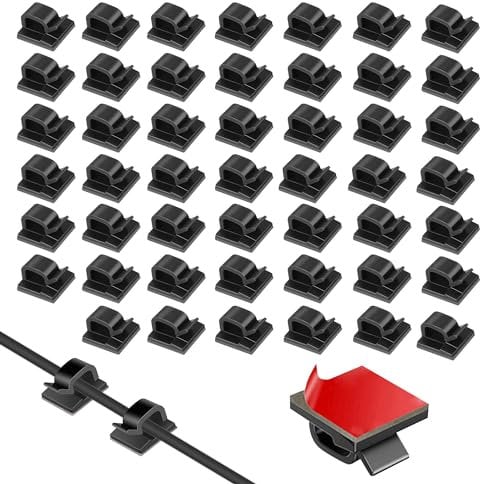50PCS Cable Clips Self Adhesive Cable Clips Black Wire Clips Cable Management Holder Cable Tidy Clips Wire Cord Holder for Car Office Home Desk Wall Hanging Decorations Outdoors Fairy Light