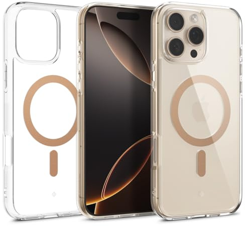 Caseology Capella Mag für iPhone 16 Pro Max Hülle [Ultraklar] Magnetischer Fallschutz in Militärqualität mit seitlichem Griffmuster, Schutzhülle für iPhone 16 Pro Max – Clear Sepia Gold
