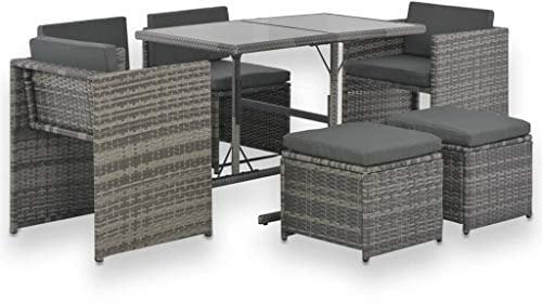 Faroom Polyrattan Gartenmöbel Set Essgruppe Lounge Rattan Sitzgruppe Terassenmöbel Außen Gartenmöbelset 7-TLG. mit Gartentisch 110 x 60,5 x 72 cm