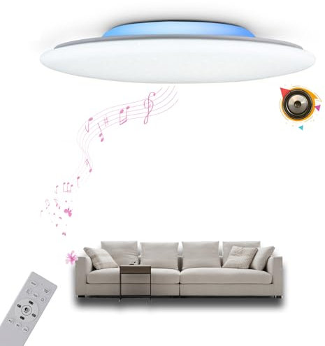 chysongoods-ALS LED Music Ceiling Light with Bluetooth Speaker Φ40cm 36W Voice and APP Control Compatible with Alexa/Google Home Back RGB Color Changing Dimmable Color Adjustment with Remote Control