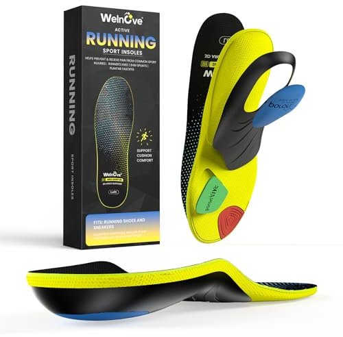 Athletische Schuh-Einlagen für Frauen Männer von Welnove Stoßdämpfung Sport-Einlage mit Bogenunterstützung, Laufen Orthotik Schuh-Einlagen für Plantar Fasciitis Flachfüße (L)