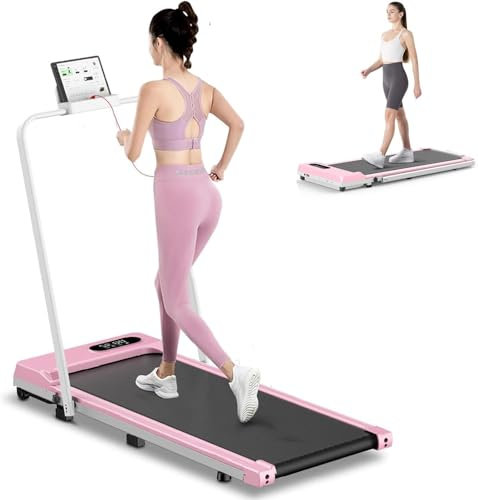 Dskeuzeew Tapis Roulant Elettrico Pieghevole Salvaspazio Walking Pad 8 km/h Tapis Roulant Extra Large (39 cm), Telaio Rinforzato, Schermo LCD, Tapis Roulant (Rosa)