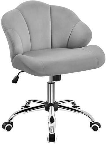 Yaheetech Sedia Ufficio Scrivania Cameretta Senza Braccioli Ergonomica con Ruote Girevole Altezza Regolabile Schienale Design Conchiglia Imbottito Portata 136 KG, Grigio Chiaro