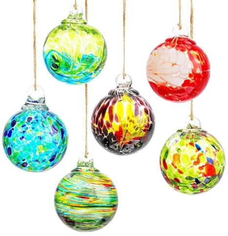 Ornements en verre soufflé à la main, boules de verre soufflé | Boules d'amitié en verre soufflé | Ornements de noël en verre 6 pièces, boules de verre suspendues pour décoration de jardin de Patio de