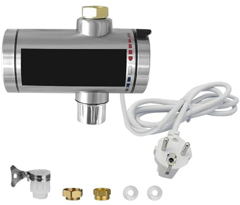 3KW Elektrischer Wasserhahn Kompakter Durchlauferhitzer Mini Durchlauferhitzer Sofortiger Warmwasserbereiter mit LED Temperaturanzeige im Garten, Werkstatt, Terrasse, Wohnwagen