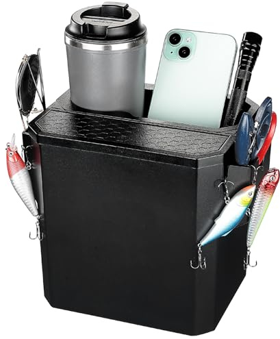 KEMIMOTO Boat Caddy Organizer with Cup Holder, Openable Box Cover and Bottom Storage Box for Bass Boats Kayaks