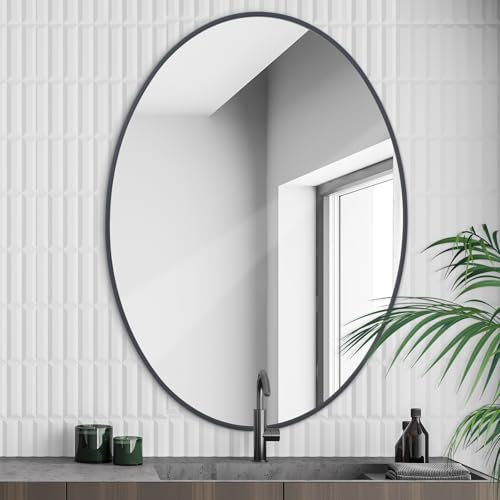 LunaMirror Oval Wandspiegel 61 x 91 cm - Moderner Badspiegel mit Aluminiumrahmen - Explosionsgeschützt, Zerbrochene Glas läuft nicht über