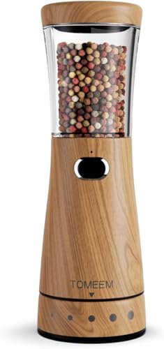 Electric Salt and Pepper Grinder, Stainless Steel Rechargeable Salt and Pepper Grinder with 4.5 oz Large Capacity, 1.8 Wide Mouth, Adjustable Coarseness, Ideal for Kitchen,Wood Grain