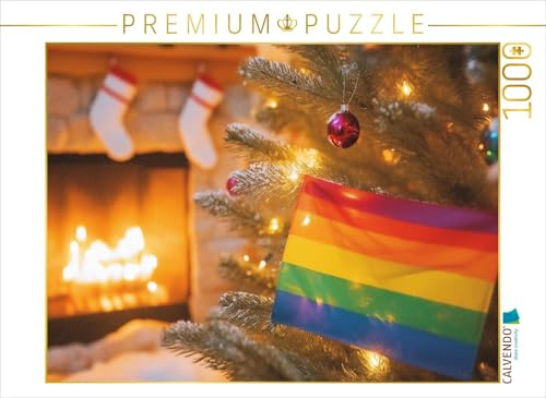 CALVENDO - Puzzle Weihnachts-Pride - LGBTQ+ Stolz und Regenbogenfarben in der festlichen Jahreszeit | 1000 Teile Lege-Größe 64x48cm Foto-Puzzle für glückliche Stunden: Eine leuchtende Regenbogenflagge