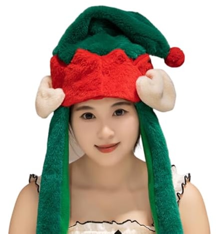 Cexiakong Weihnachtsmütze Damen mit Beweglichen Ohren Hase Mütze Mütze mit Ohren Beweglicher Ohr Kaninchen Hut Weihnachtsmann Plüsch Hut Urlaub Weihnachten Halloween Karneval Party Geschenk Weich