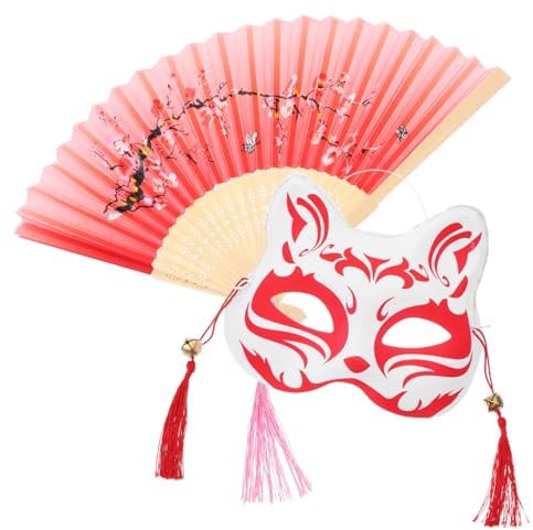 Cabilock Fuchsmaske 1 Satz aus PVC und Stoff mit Fächer