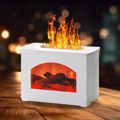 Homirty Difusor de Aroma de Llama, Difusor de Aromaterapia con Llama, Humificador de Aromas Chimenea Difusora de Aromas, Difusor Aceites Esenciales Chimenea, Humidificador Silencioso (Blanco)