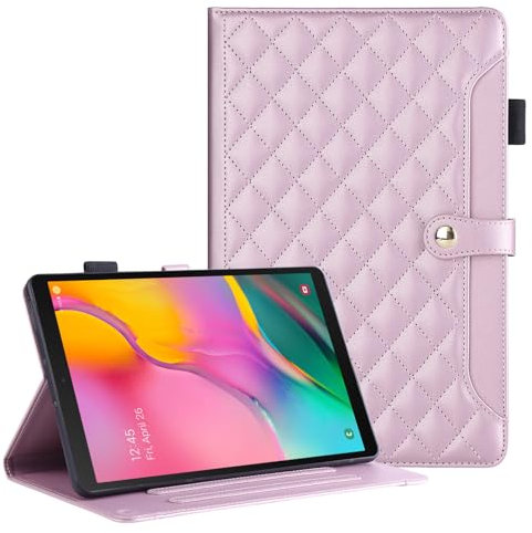 Rosbtib Custodia per Samsung Galaxy Tab A 10.1 Pollici 2019 Modello SM-T515/T510, Custodia in pelle PU ricamata a scacchi con cinturino, supporto e pulsante magnetico per Galaxy Tab A 10.1 2019, Rosa