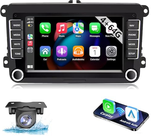 ESSGOO 4+64G Android 14 Drahtloses Carplay und Android Auto Autoradio Für VW Golf 5 Golf 6 Polo Passat Touran Skoda Seat mit 7 Zoll Touchscreen Bluetooth FM RDS GPS WiFi + AHD Camera